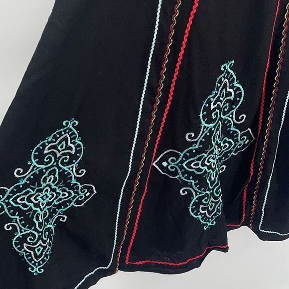 Saint Tropez West Womens Embroidered Lined Linen Blend Flare Skirt Black‎ Size 8 - Picture 3 of 10